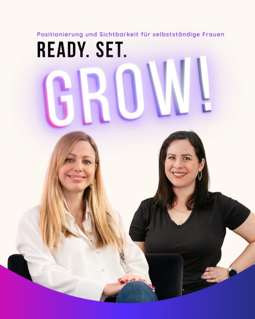 Flyer für: Ready. Set. GROW! Der 2-Tagesworkshop für selbstständige Frauen rund um Positionierung und Sichtbarkeit